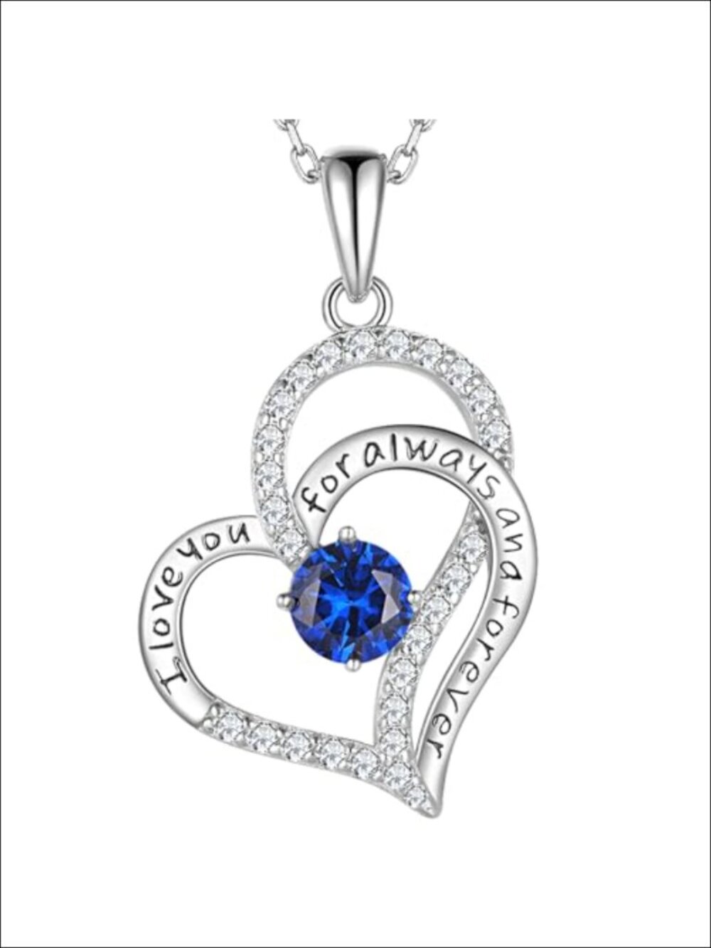 Sterling Silver Heart Birthstone Necklace with Cubic Zirconia, Adjustable 18-20